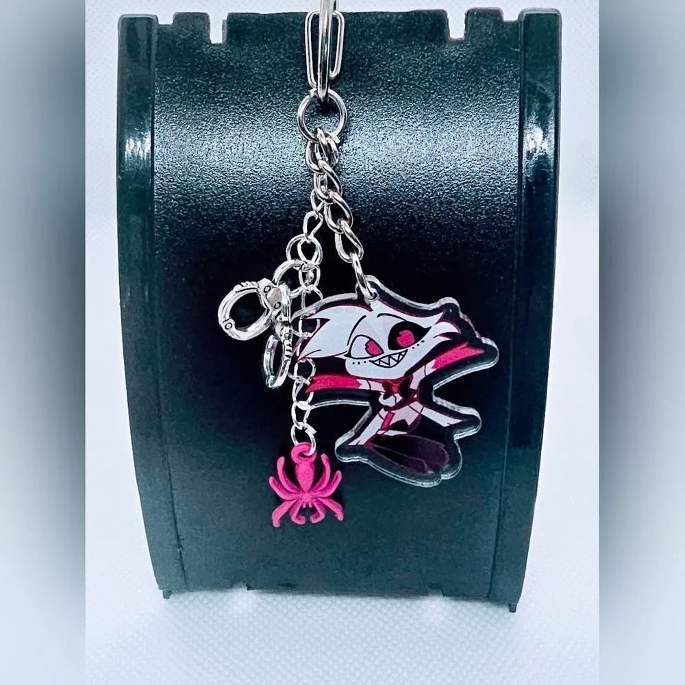Angel Dust Hazbin Hotel Keychain! Handmade- Double Sided Acrylic Angel Charm w/ - Picture 3 of 4